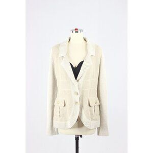 Vintage 2000's VALENTINO Beige Linen Cotton Ribbed Knit Safari Blazer, Size L